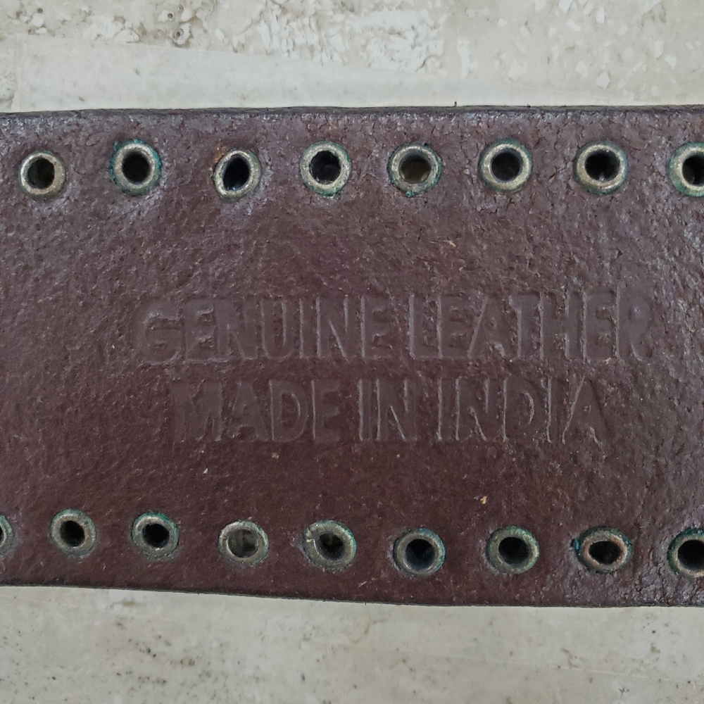 Calvin Klein belt women's large brown leather riveted studs silver logo buckle - Picture 9 of 15